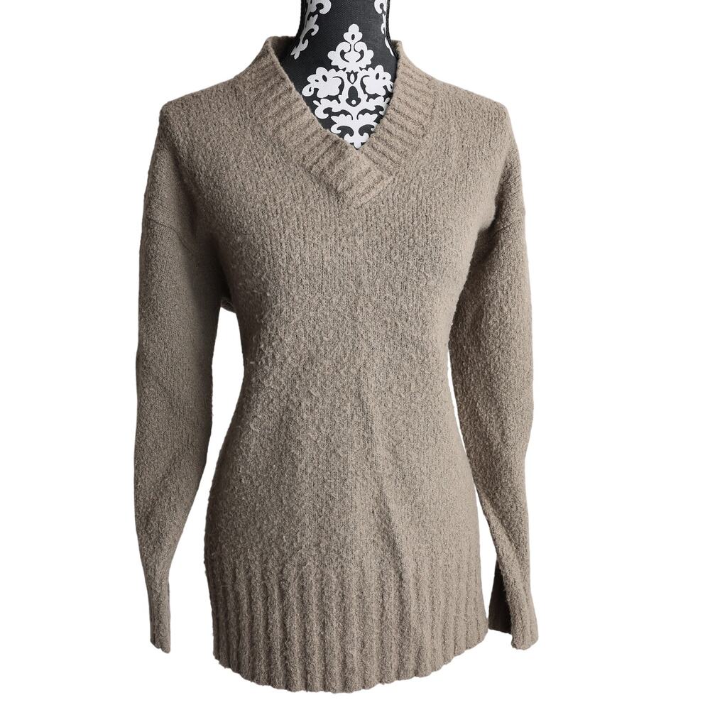 Vintage 90s Beige New York Sport Grunge V-Neck Pullover Wool Blend Sweater - M